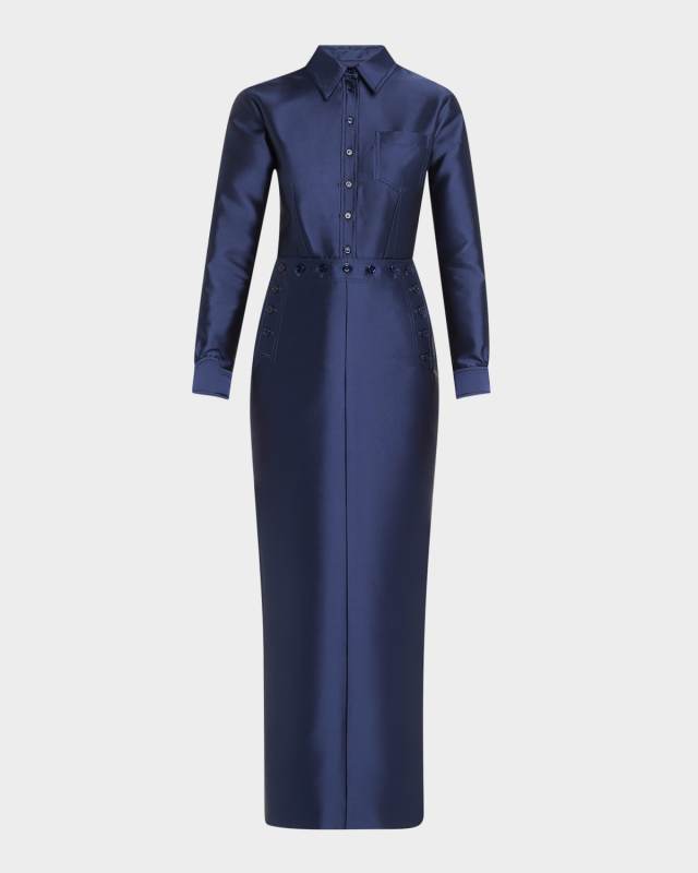 Buttoned Sailor Column Wool Shirtdress